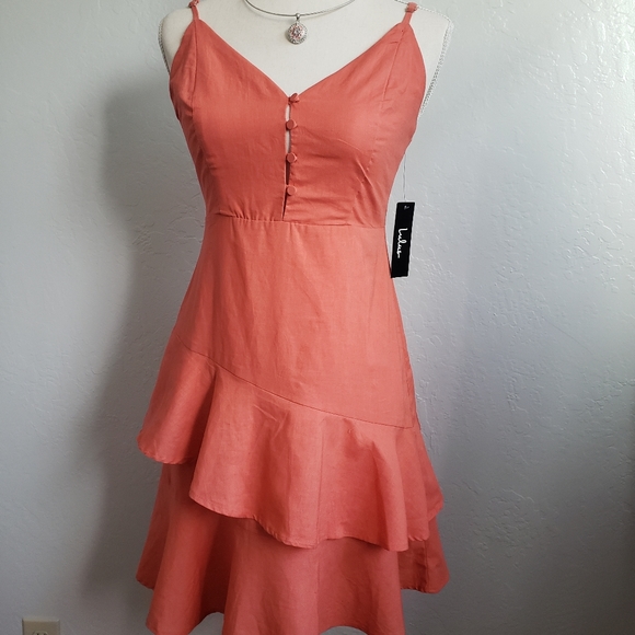Lulus Coral/Orange ruffle summer dress - Picture 7 of 9